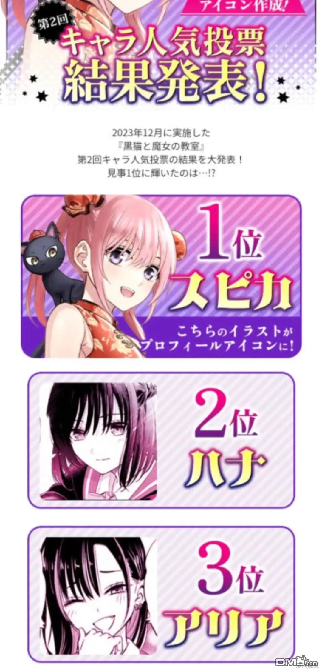 《黑猫和魔女的课堂》第2回官方人气投票结果 第1页